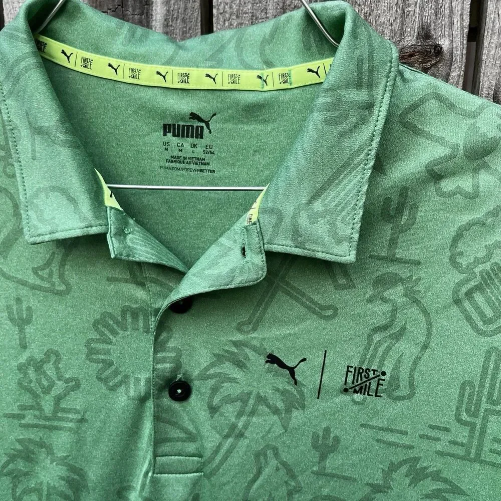 Puma X First Mile Golf Polo Mens Medium Green Desert Southwestern Performance